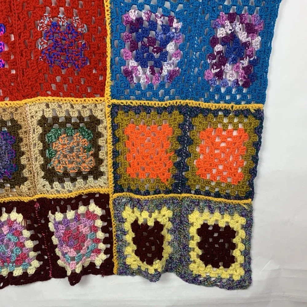 Handmade Crochet Granny Square Lap Blanket Afghan Throw Boho 70s Festival Dorm
